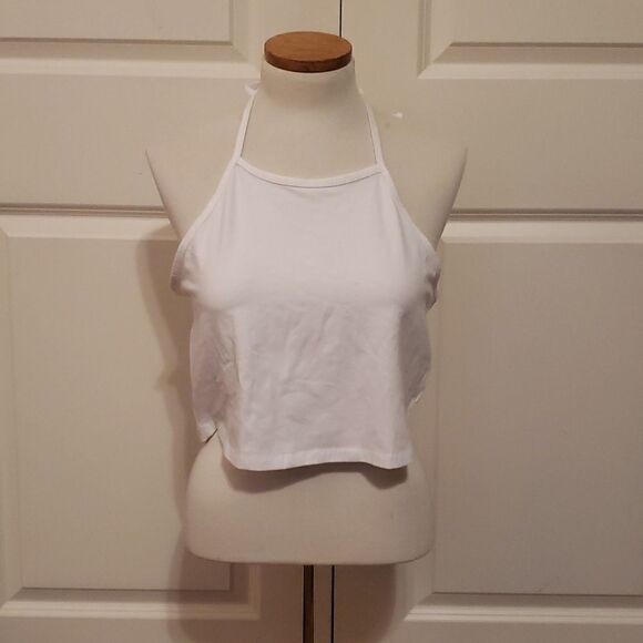 𝅺BP Womens White Tie Back Halter Crop Top Size‎ 1X NWOT - Picture 1 of 4